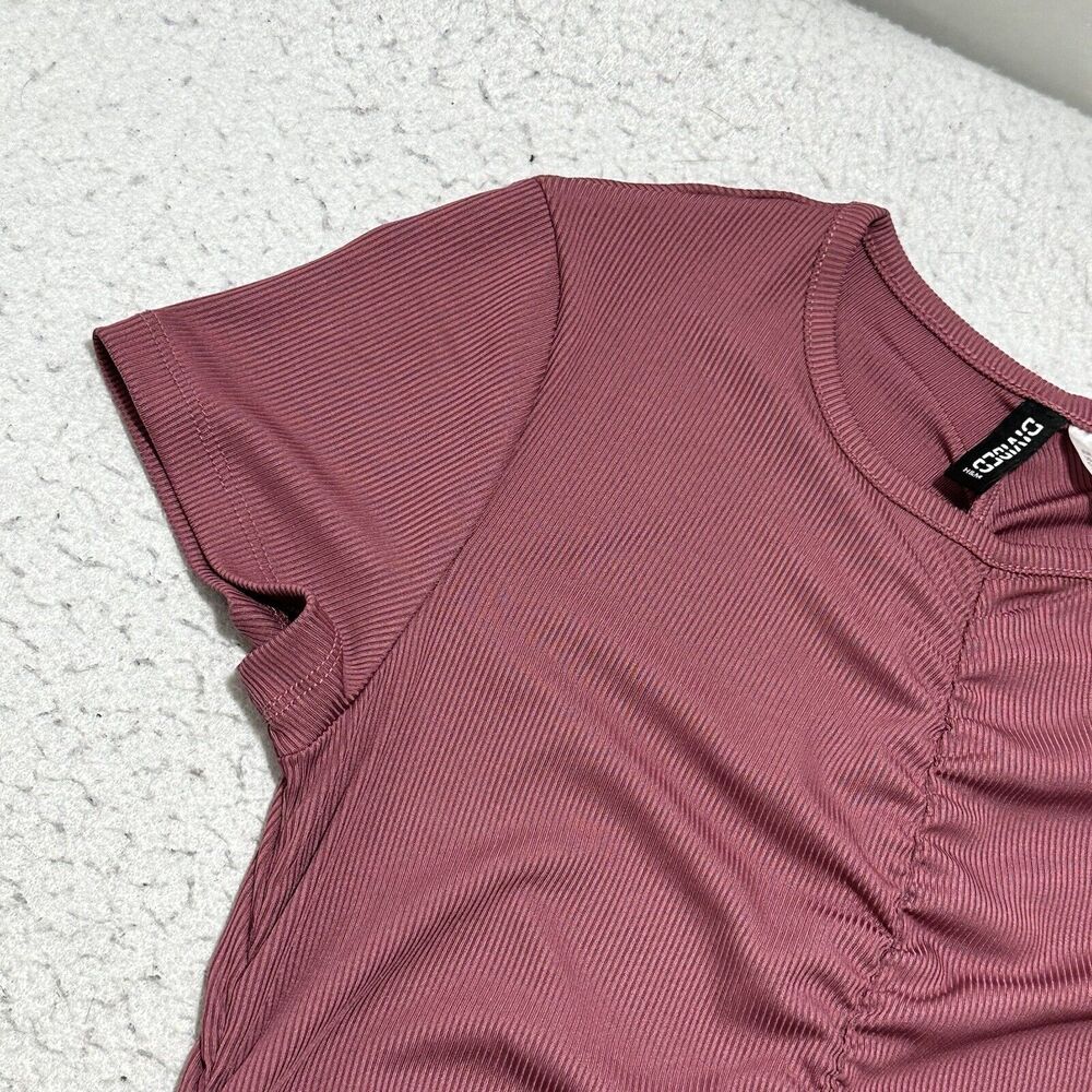 H&M Divided Womens Medium Pullover Purple Short Sleeve Ruched Mini Dress Stretch - Picture 6 of 12